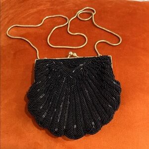 Le Regale Vintage Black Beaded Shell Evening Bag